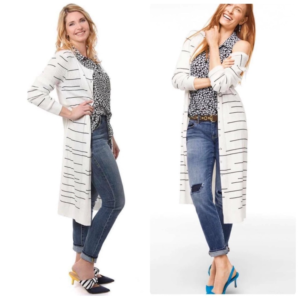 Cabi Dashes Striped Ribbed Long Line Duster Cardigan